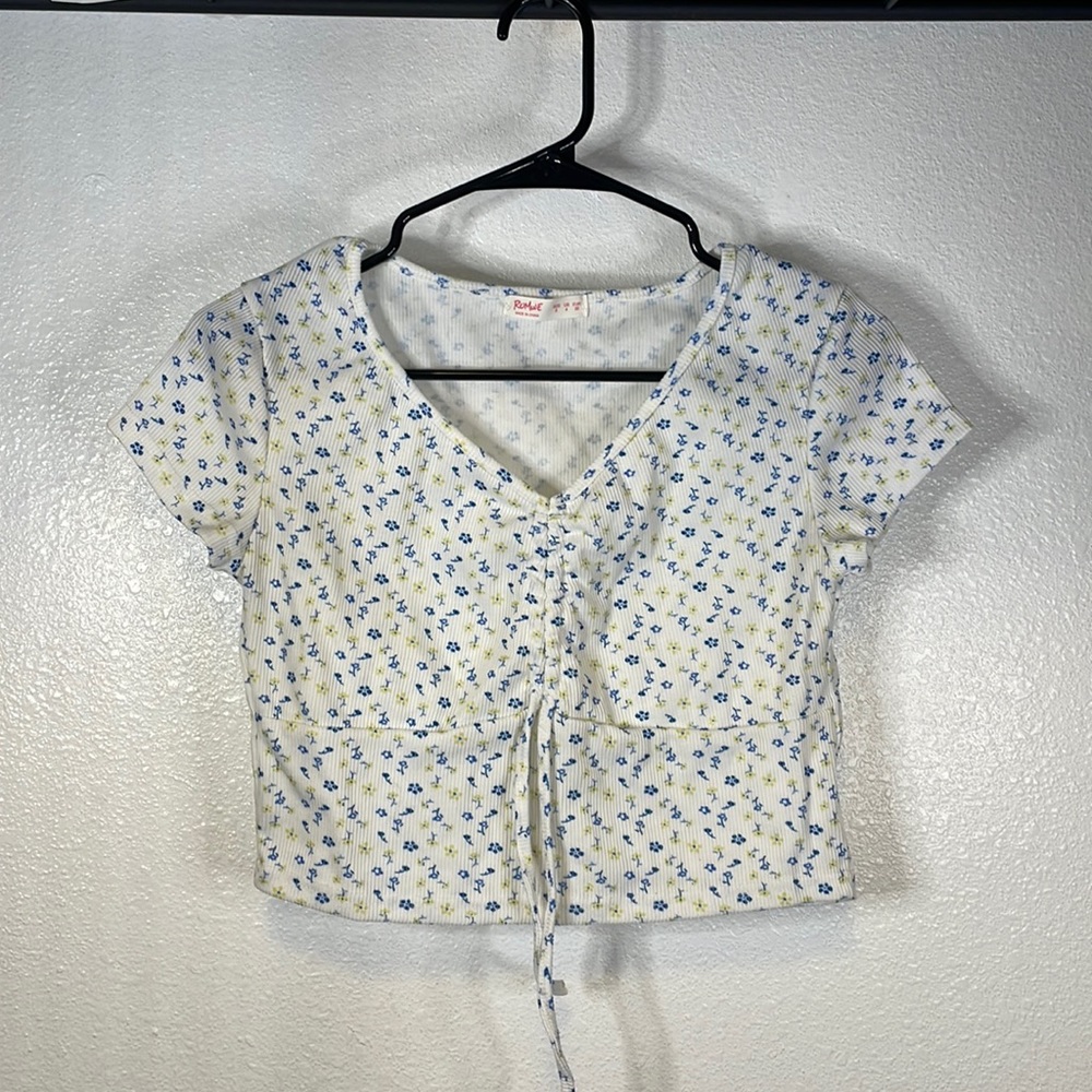 Romwe blue floral shirt.